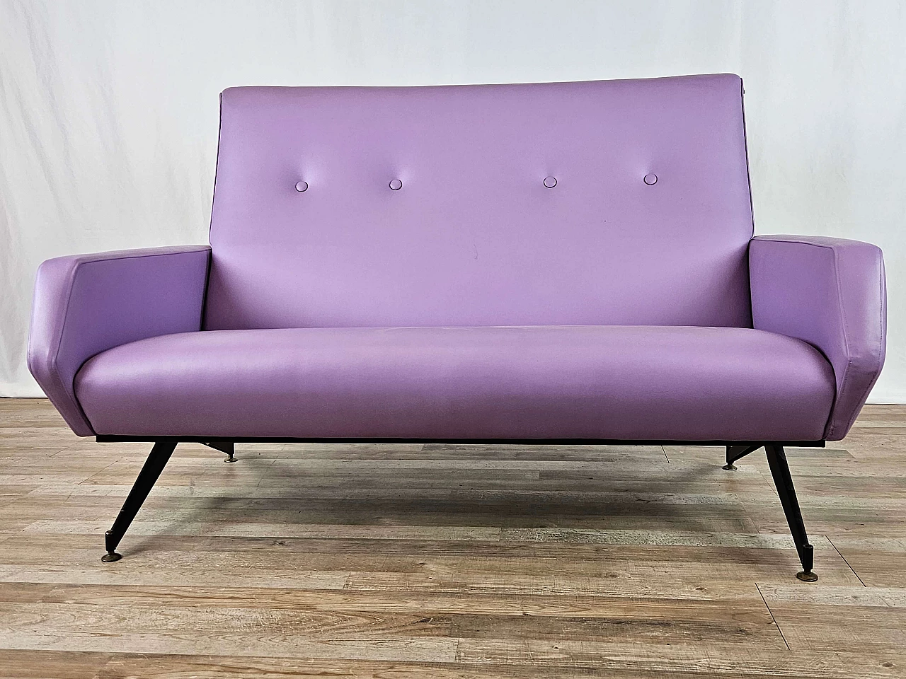Two-seater lilac skai and iron sofa, 1950s 3
