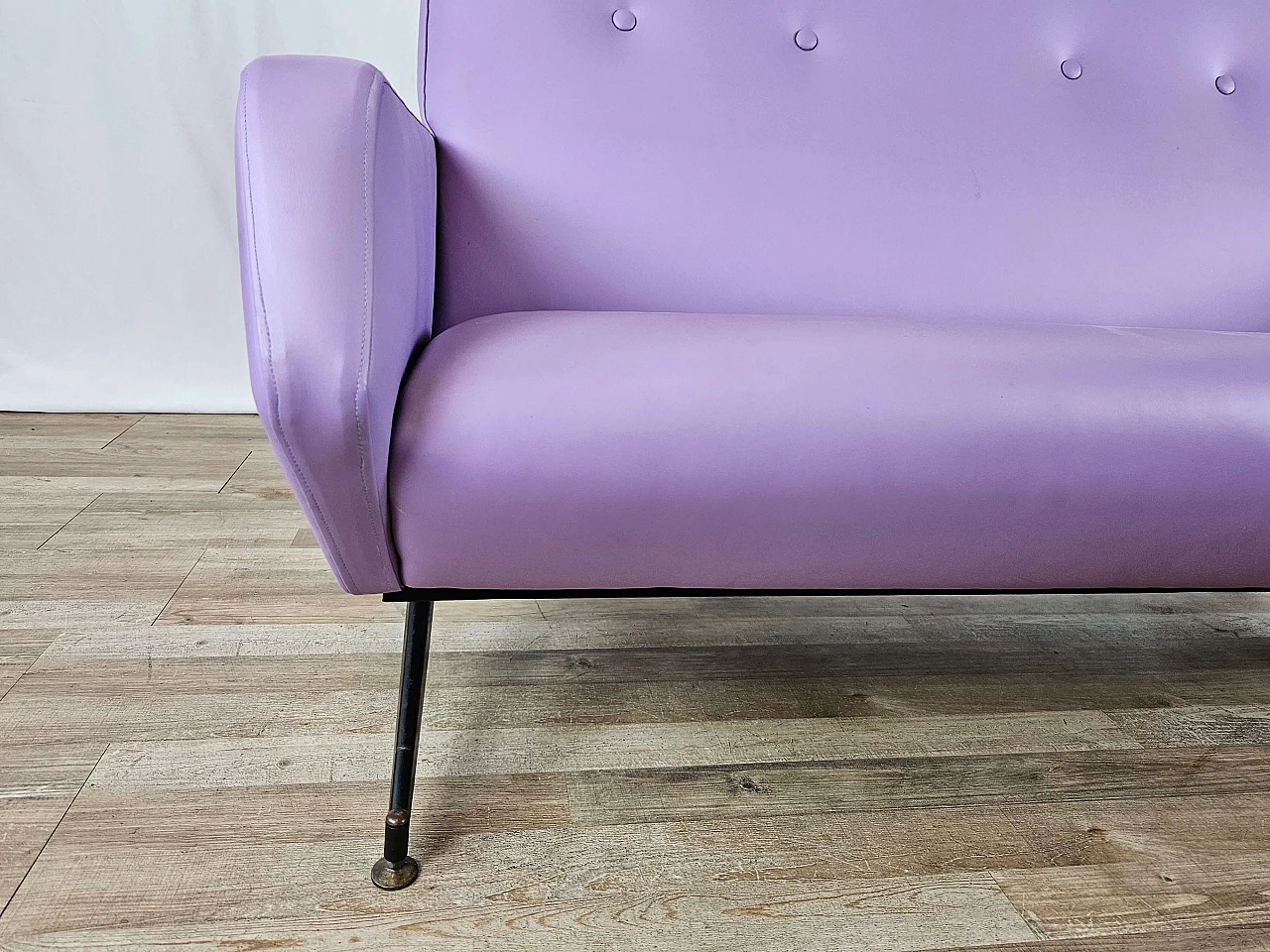 Two-seater lilac skai and iron sofa, 1950s 16