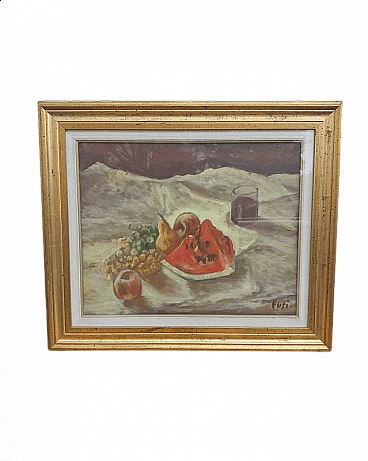 Fusi, natura morta con frutta, dipinto a olio su tela, anni '80