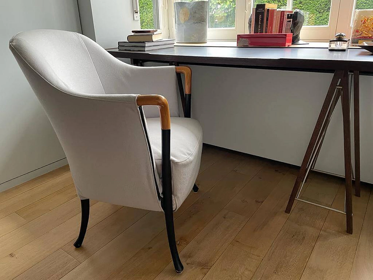 Coppia di poltrone Progetti in legno, ferro e tessuto di Giorgetti, anni '80 1