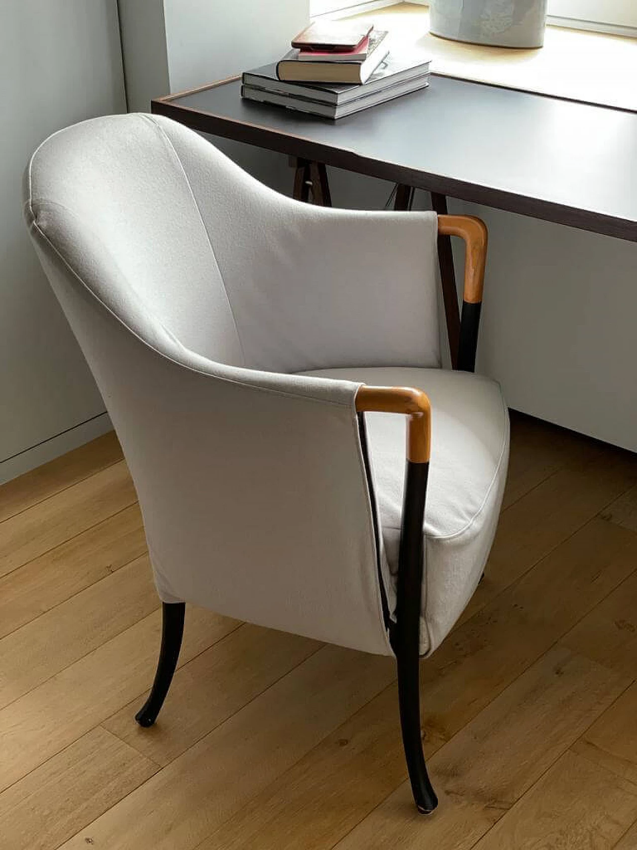 Coppia di poltrone Progetti in legno, ferro e tessuto di Giorgetti, anni '80 2