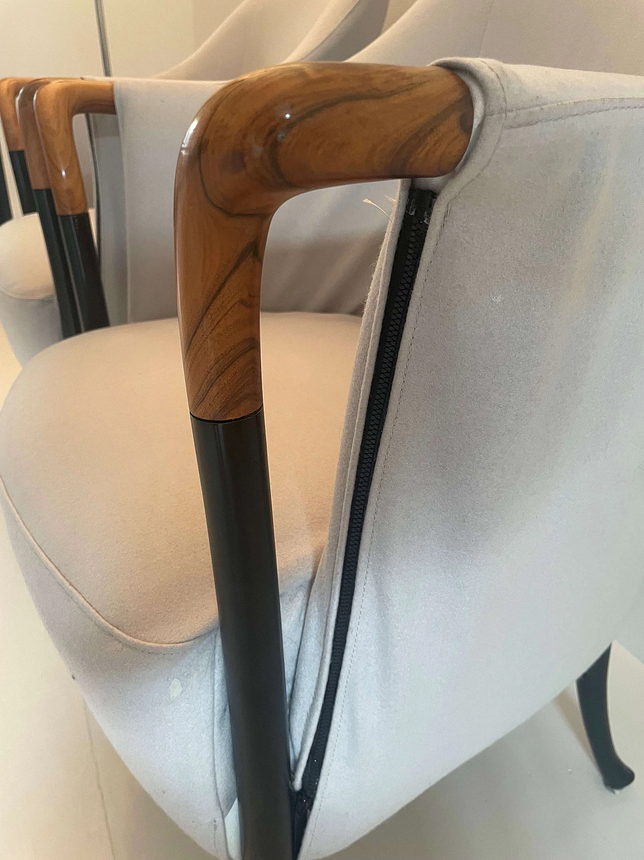 Coppia di poltrone Progetti in legno, ferro e tessuto di Giorgetti, anni '80 4