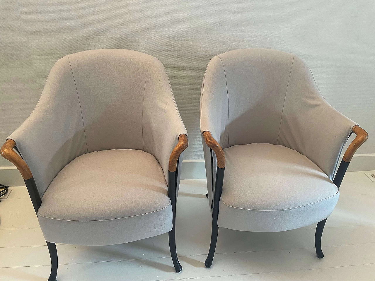 Coppia di poltrone Progetti in legno, ferro e tessuto di Giorgetti, anni '80 5