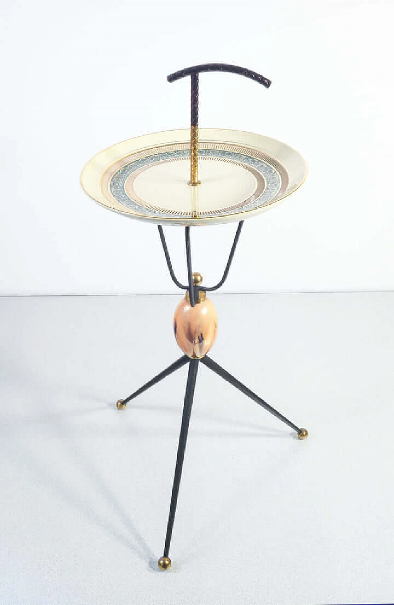 Ceramic and metal smoking accessories on tripod coffee table, 1960s 5