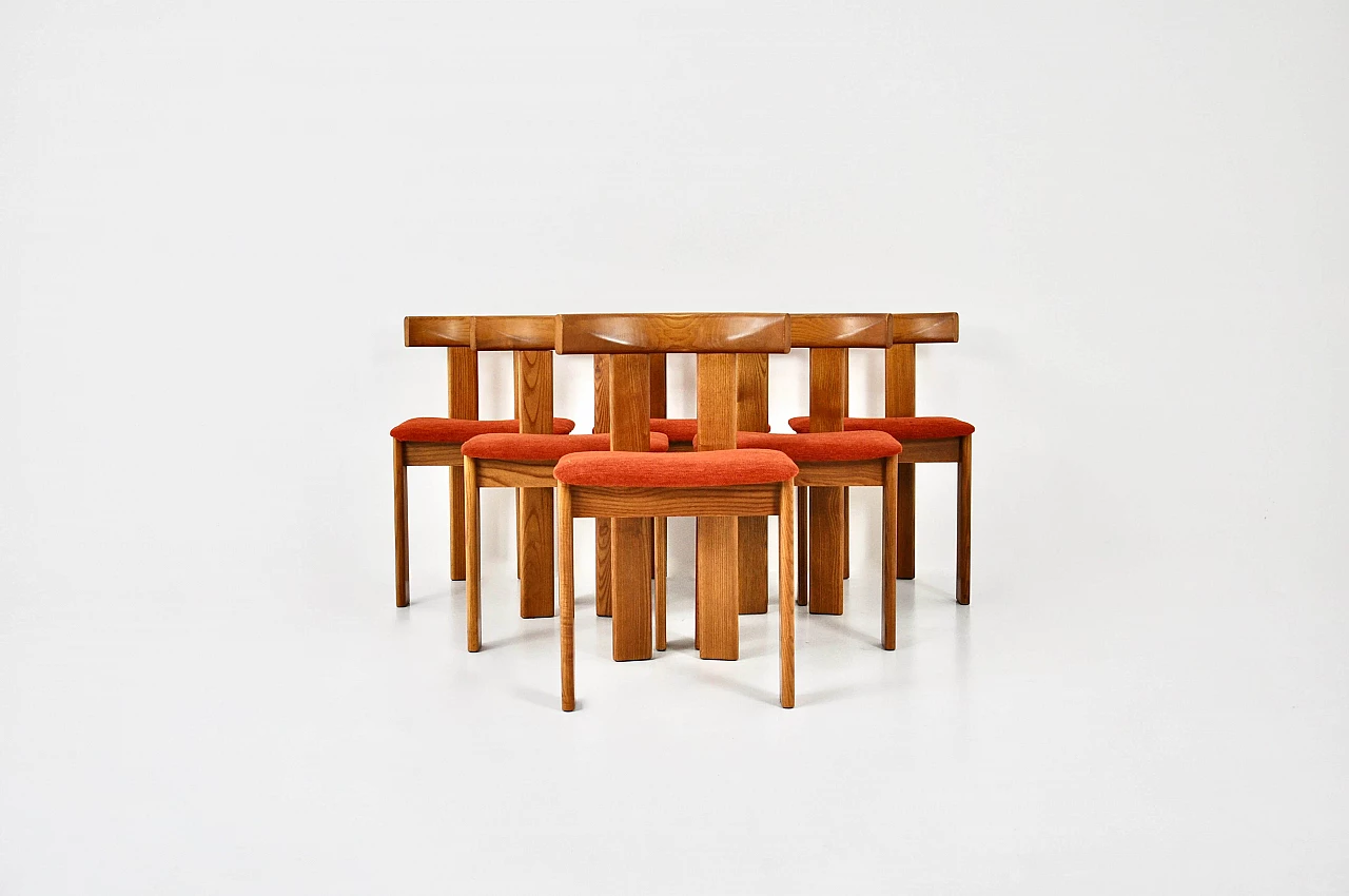 6 Sedie in legno e tessuto di Luigi Vaghi per Former, anni '60 1