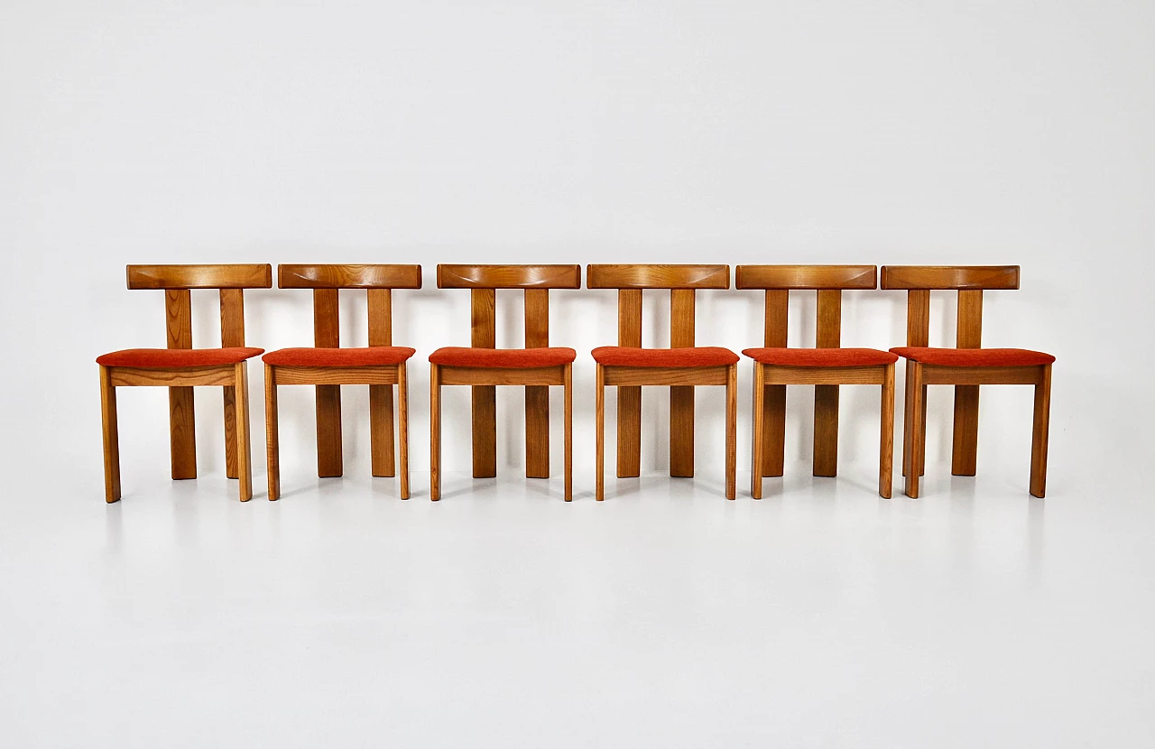 6 Sedie in legno e tessuto di Luigi Vaghi per Former, anni '60 4