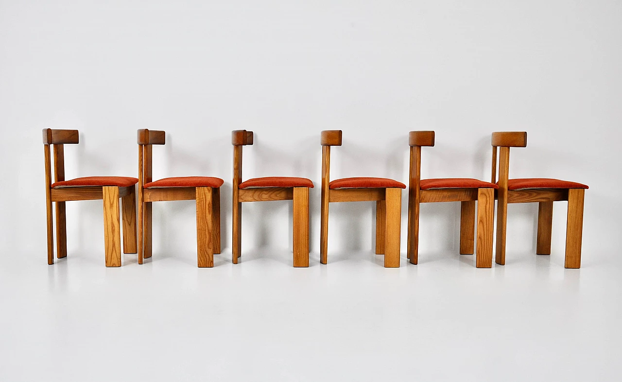 6 Sedie in legno e tessuto di Luigi Vaghi per Former, anni '60 7