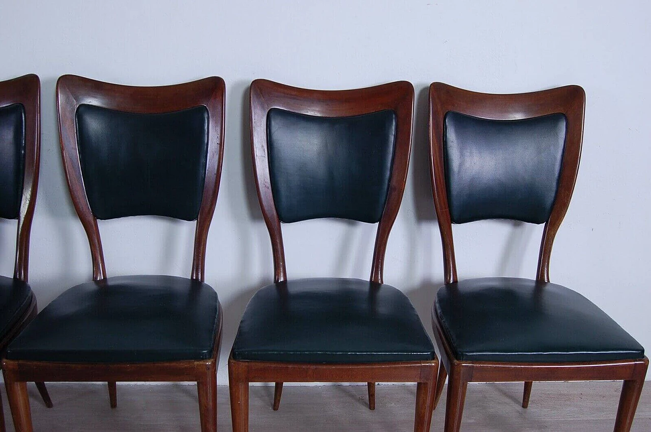 6 Chairs in wood and dark green skai attributed to Guglielmo Ulrich, 1950s 4