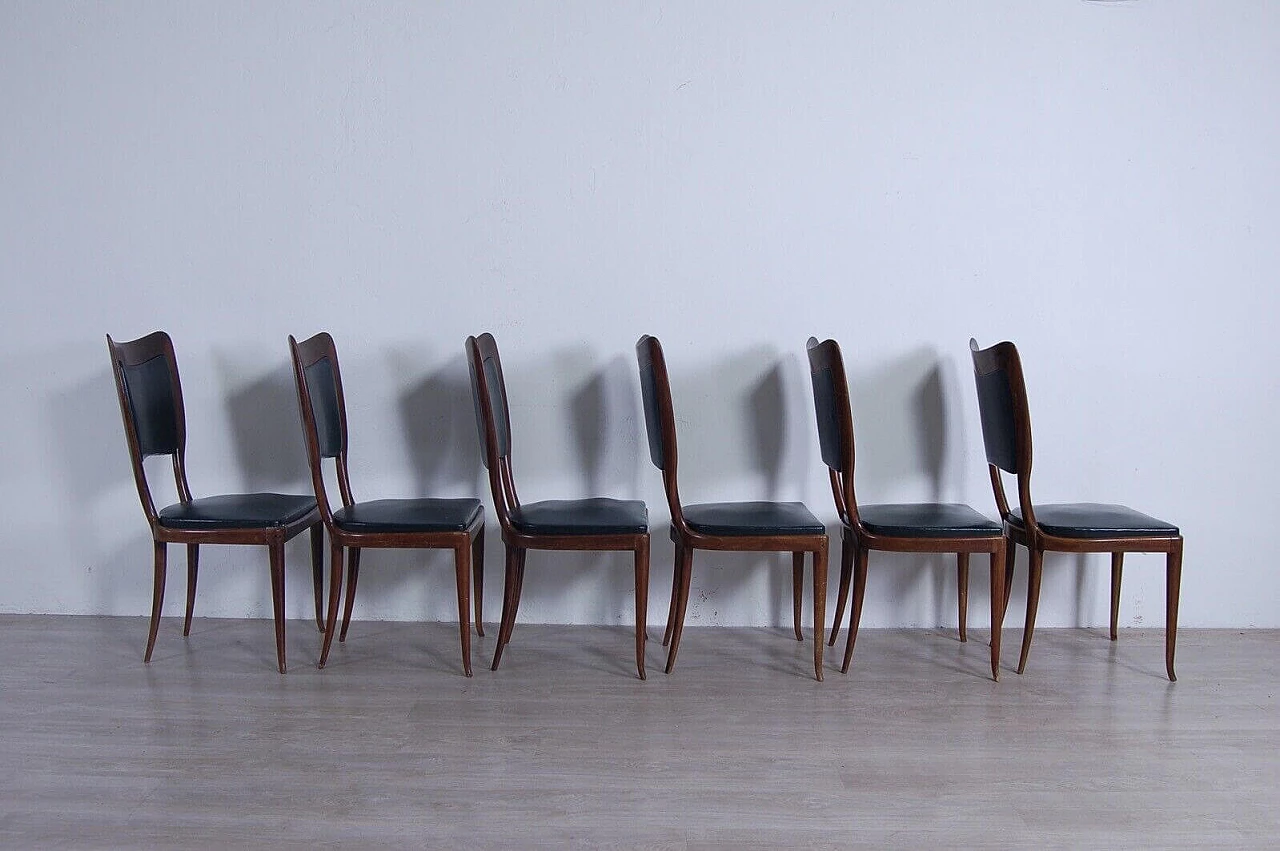 6 Chairs in wood and dark green skai attributed to Guglielmo Ulrich, 1950s 5