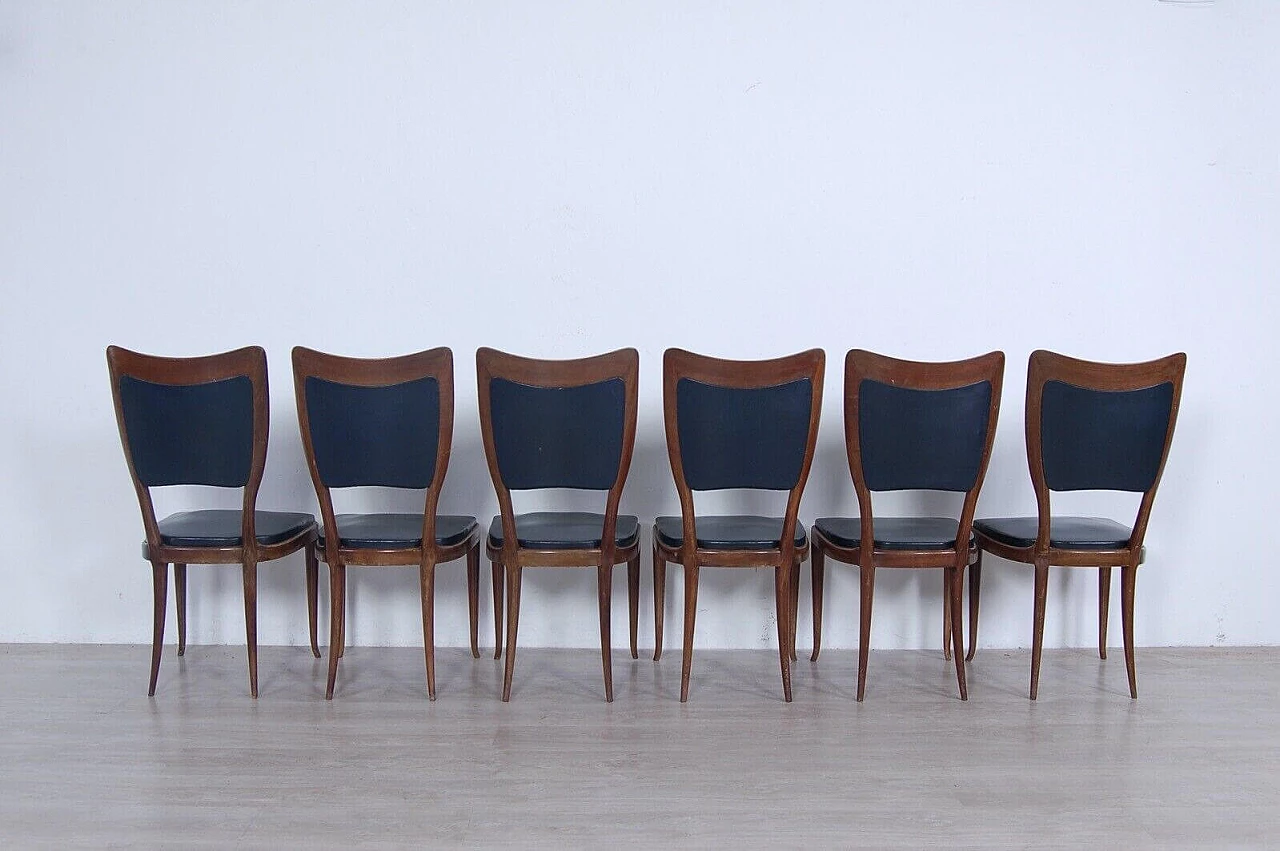 6 Chairs in wood and dark green skai attributed to Guglielmo Ulrich, 1950s 6