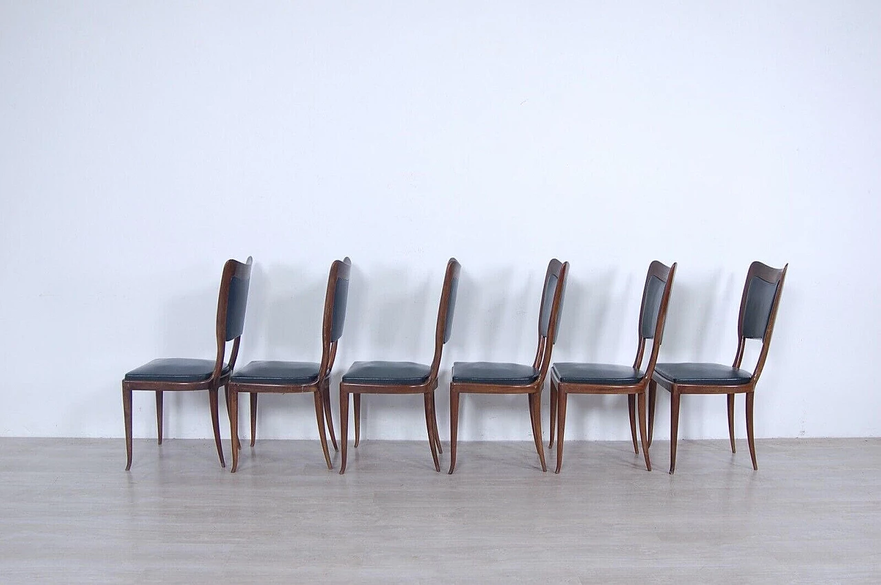 6 Chairs in wood and dark green skai attributed to Guglielmo Ulrich, 1950s 7