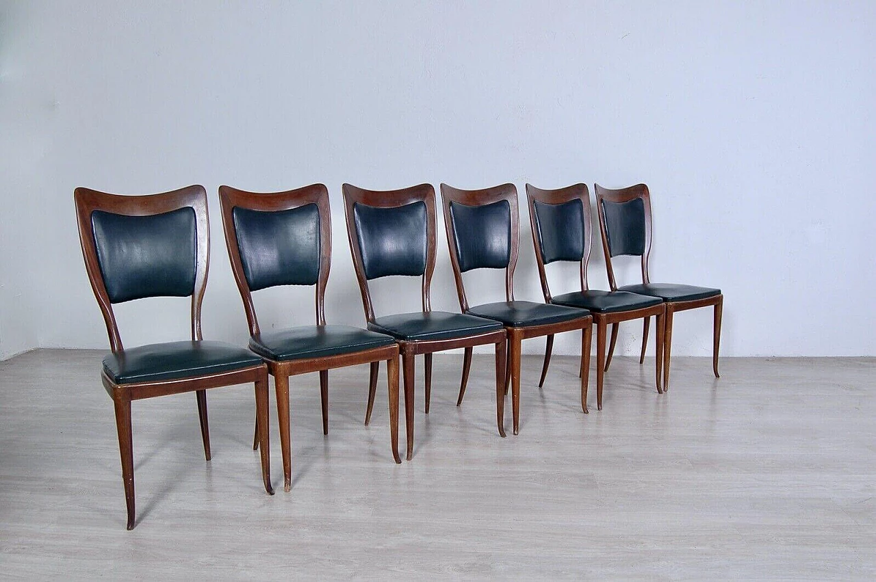 6 Chairs in wood and dark green skai attributed to Guglielmo Ulrich, 1950s 11