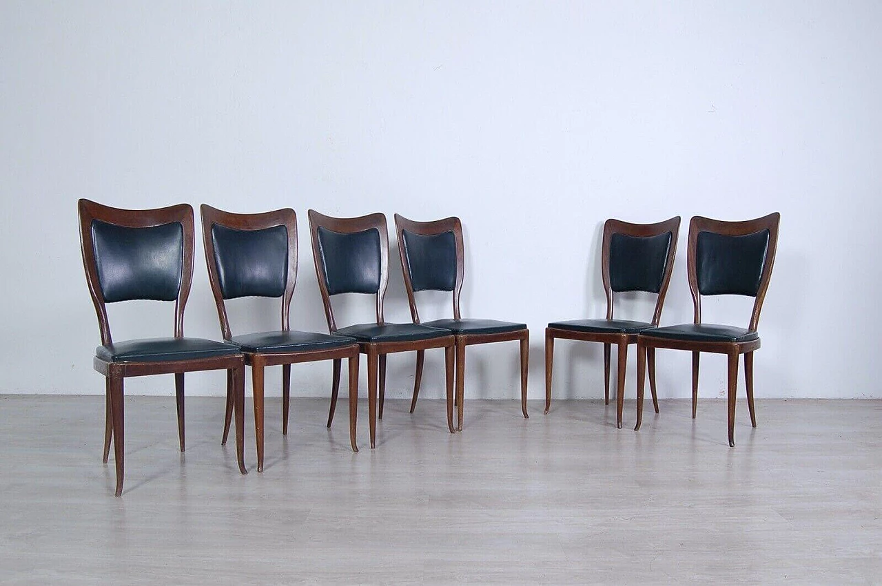6 Chairs in wood and dark green skai attributed to Guglielmo Ulrich, 1950s 12