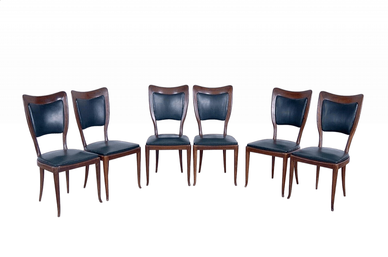 6 Chairs in wood and dark green skai attributed to Guglielmo Ulrich, 1950s 13
