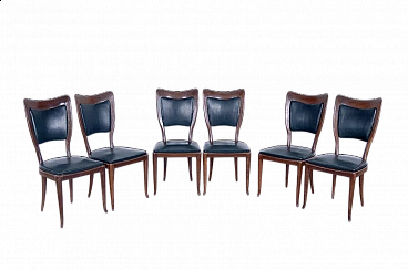 6 Chairs in wood and dark green skai attributed to Guglielmo Ulrich, 1950s