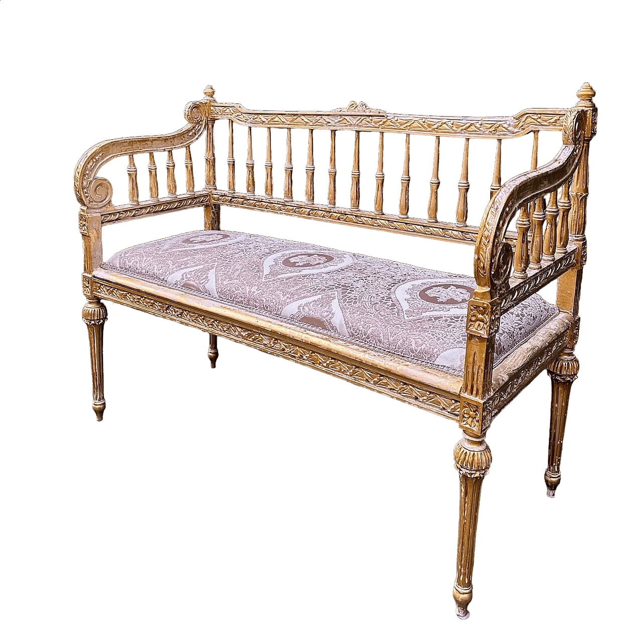 Louis XVI two-seater sofa in damask fabric, 19th century 4