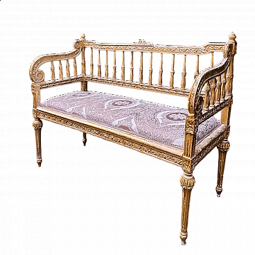 Louis XVI two-seater sofa in damask fabric, 19th century