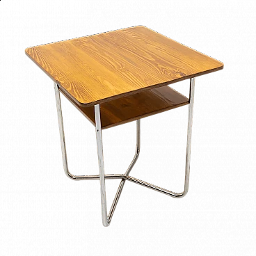 Bauhaus small table in chrome-plated steel and beech plywood, 1930s