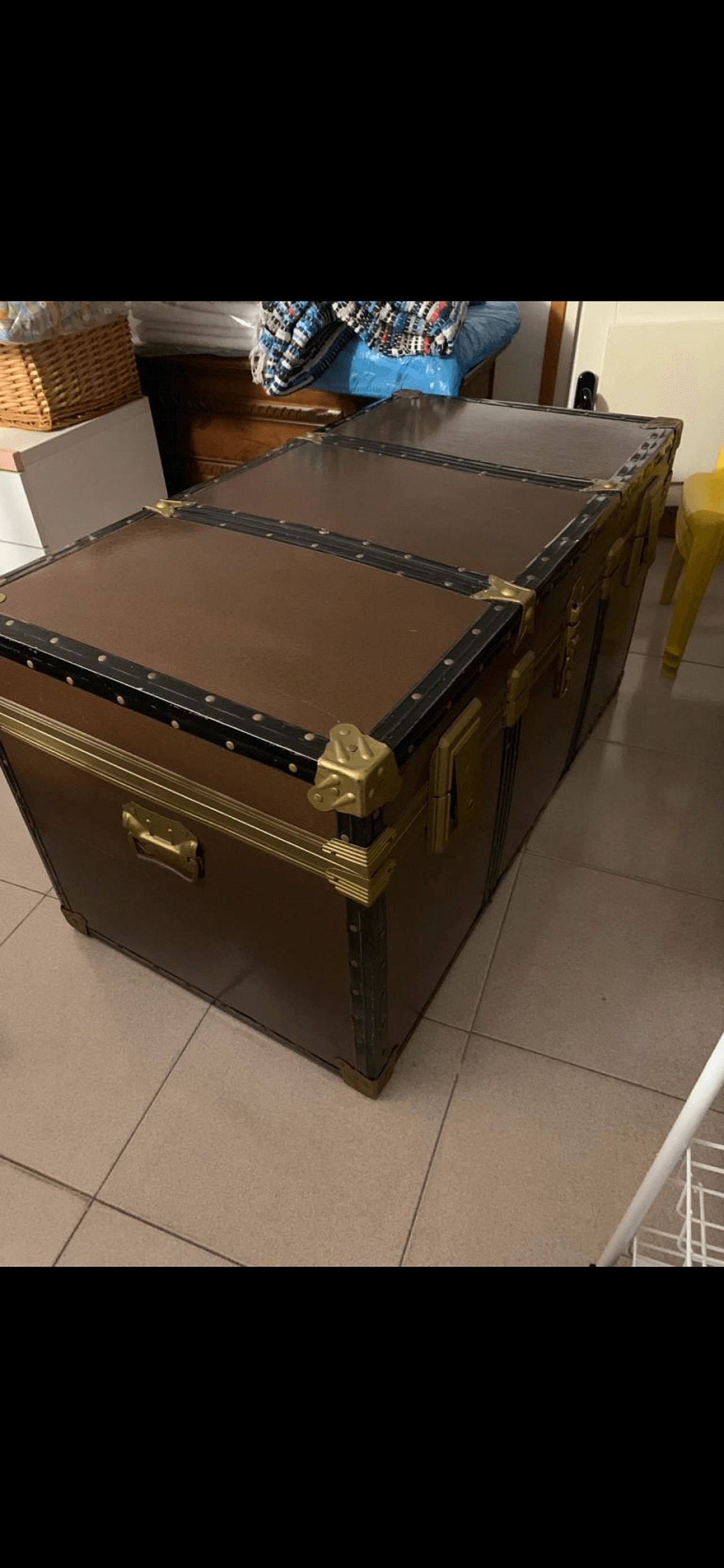 Metal trunk with gilded details, 1960s 1