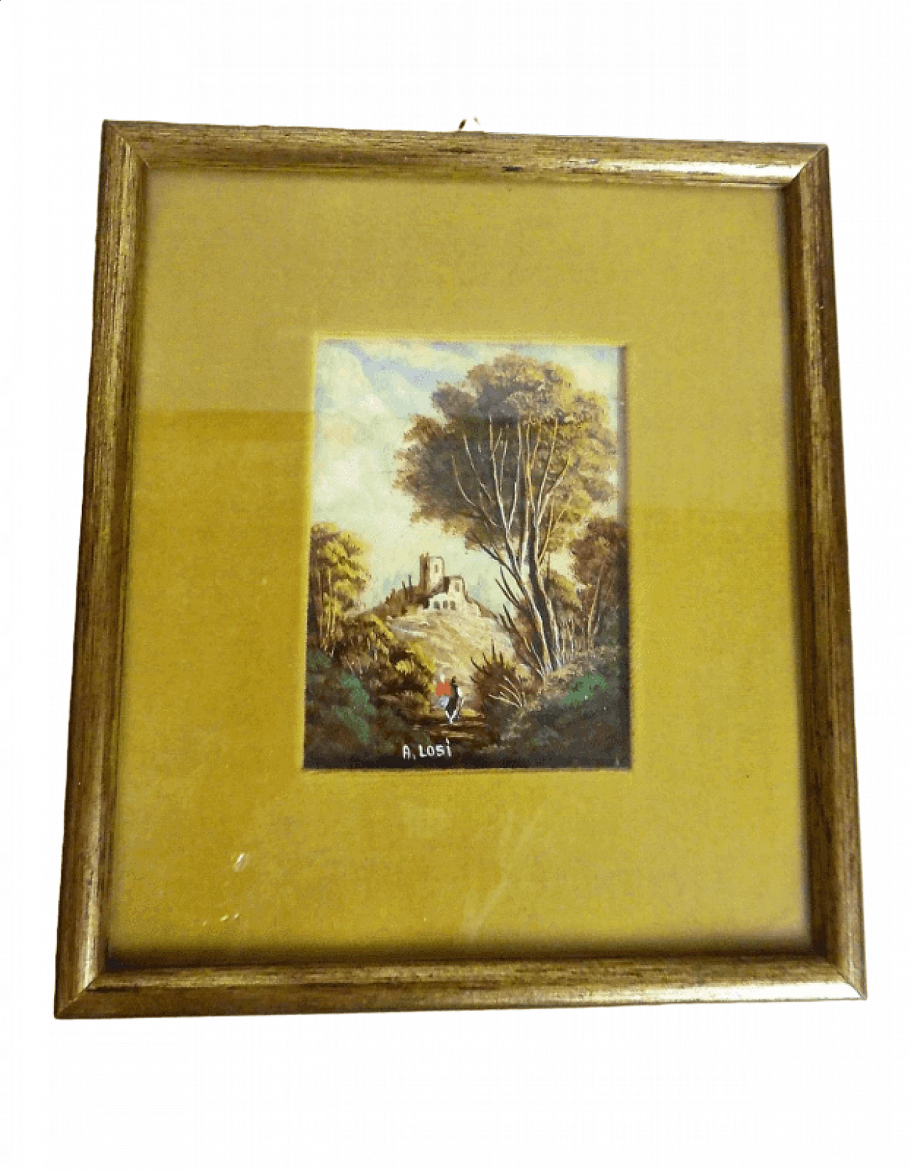 A. Losi, landscape with figure, miniature painting, late 19th century 5