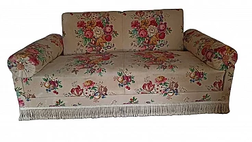 Two-seater floral fabric sofa with tassels, 1950s