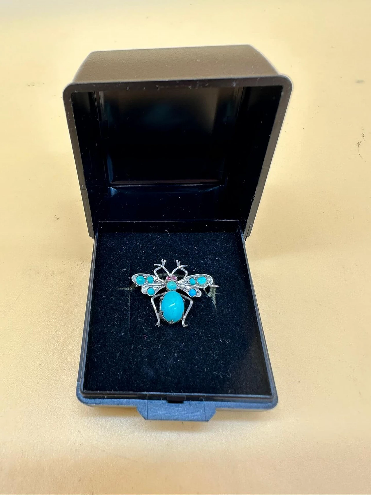 Spilla a farfalla in argento con turchesi e rubini, inizio '900 1