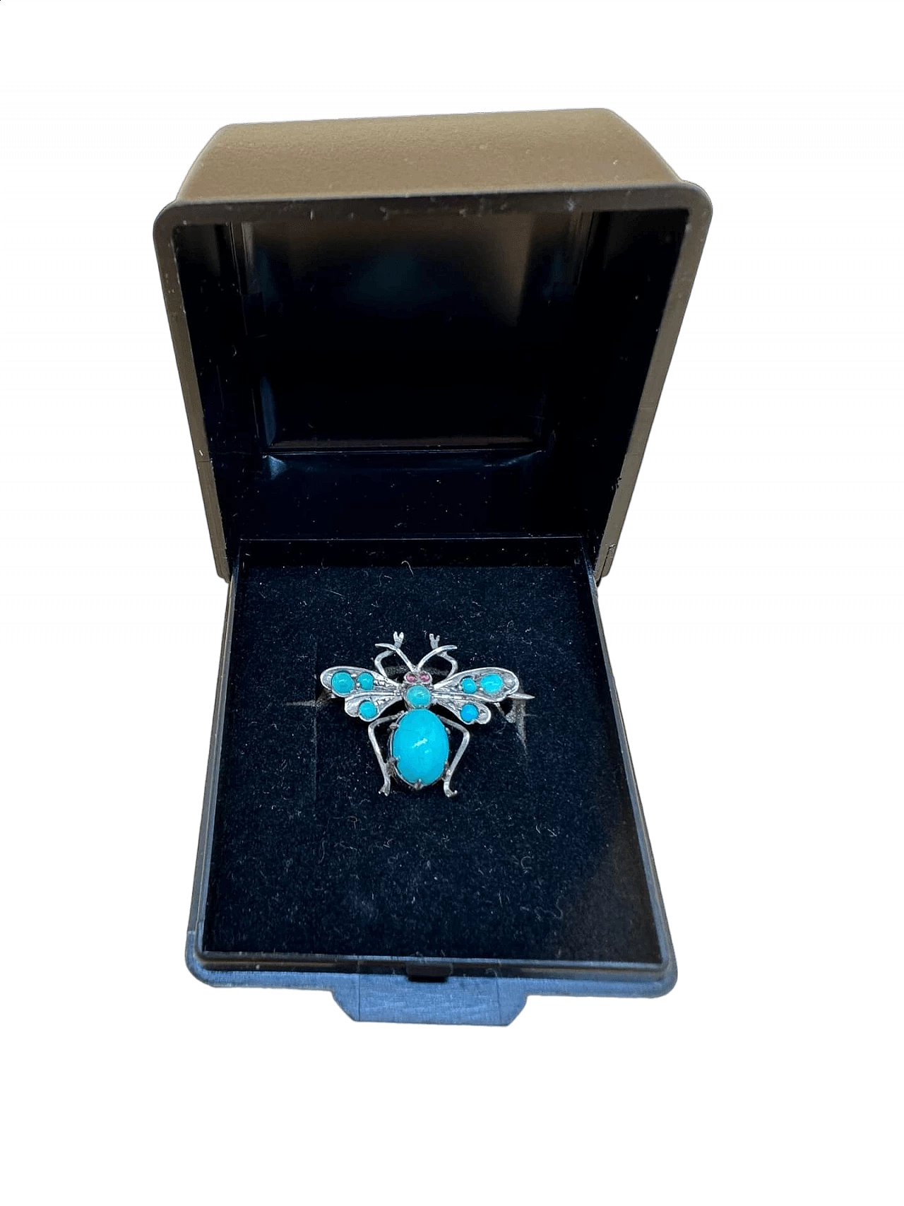 Spilla a farfalla in argento con turchesi e rubini, inizio '900 4