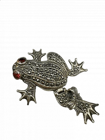 Silver frog brooch with rhinestones and rubies, early 20th century
