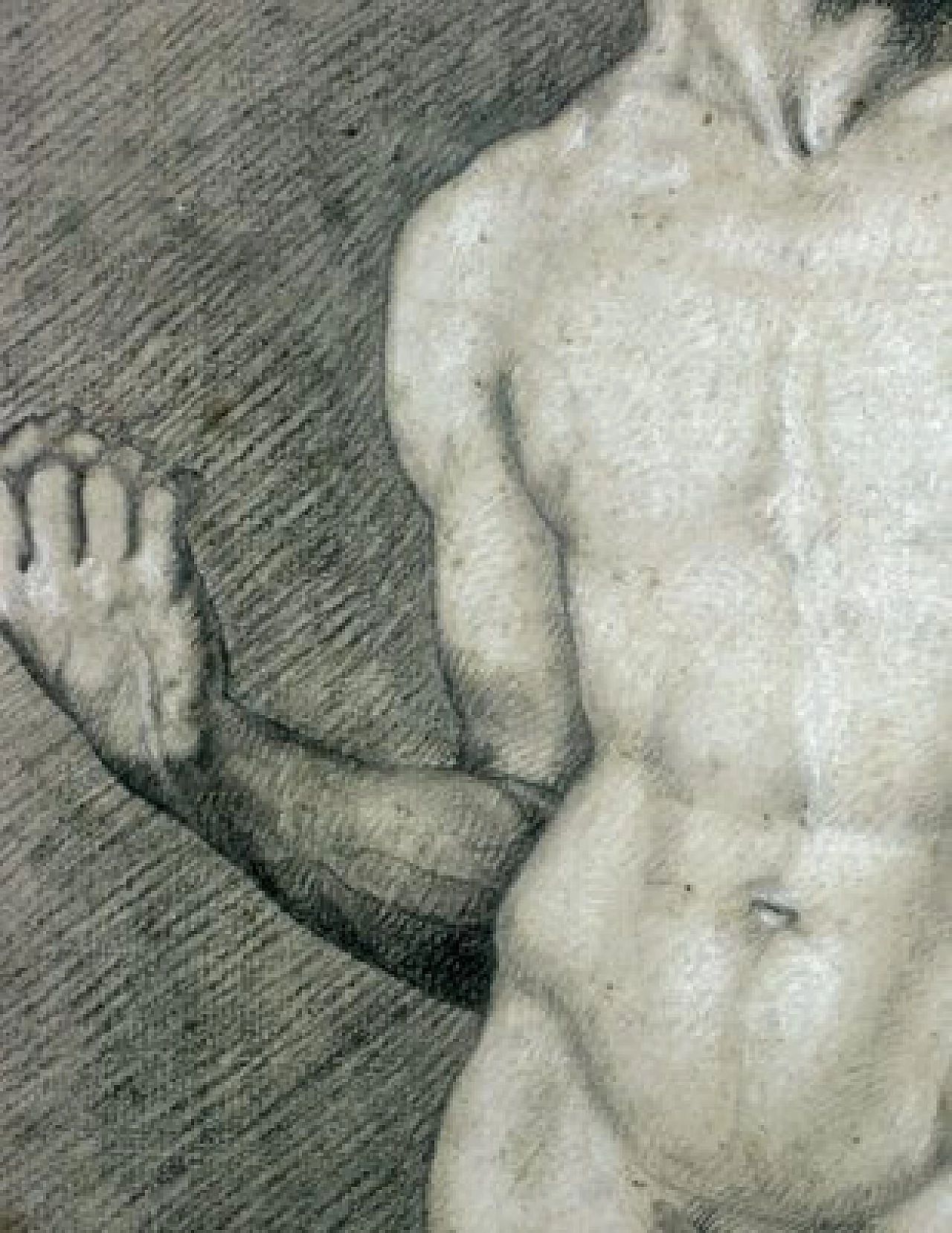 Study of a male nude, charcoal and pencil on paper with frame, early 19th century 3