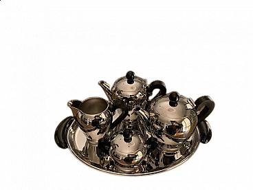 Bombè coffee pot, teapot, milk jug, sugar bowl and oval tray by Carlo Alessi for Afra Alessi, 1940s