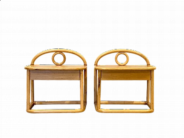 Pair of ash and bamboo bedside tables by Gervasoni, 1980s