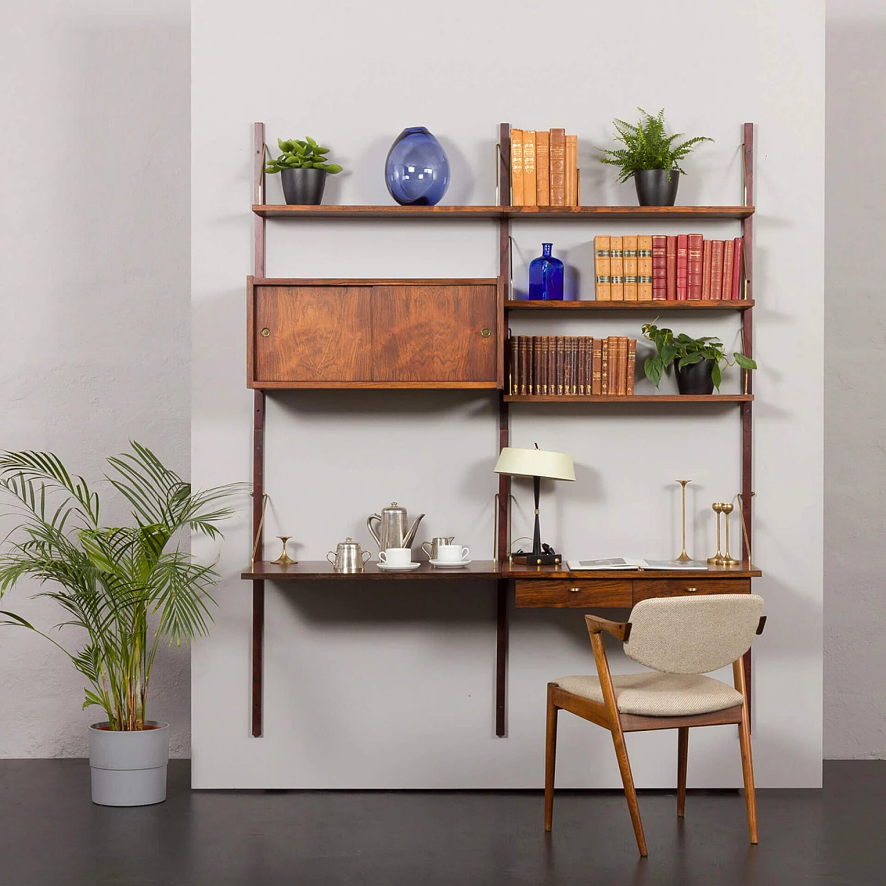 Rosewood bookcase with desk by Preben Sorensen for PS System, 1960s 1