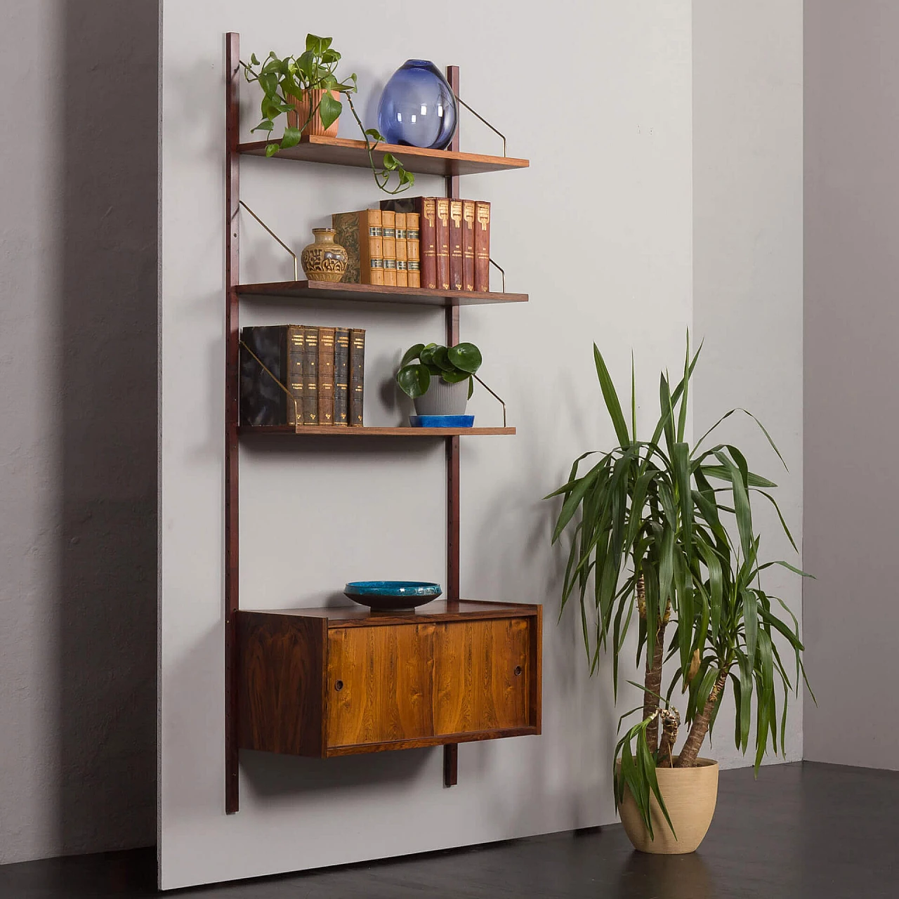 Libreria modulare in palissandro danese con mobile ad ante scorrevoli di Preben Sorensen per PS System, anni '60 2