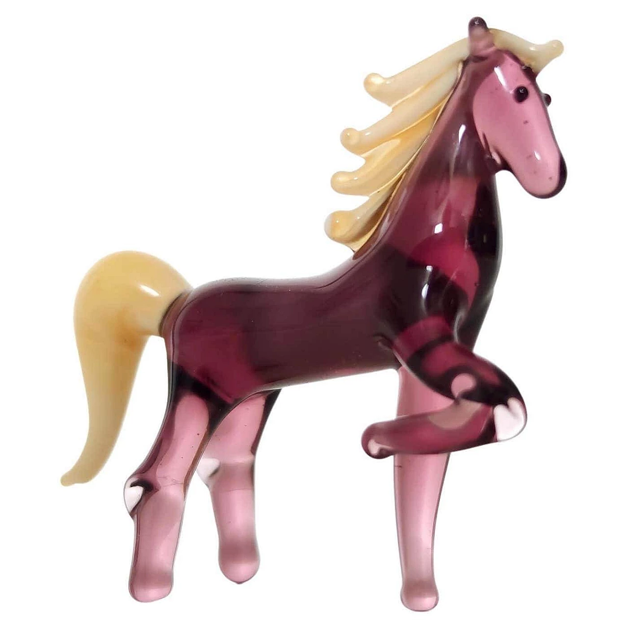 Cavallo in miniatura in vetro di Murano color crema e ametista, anni '20 1