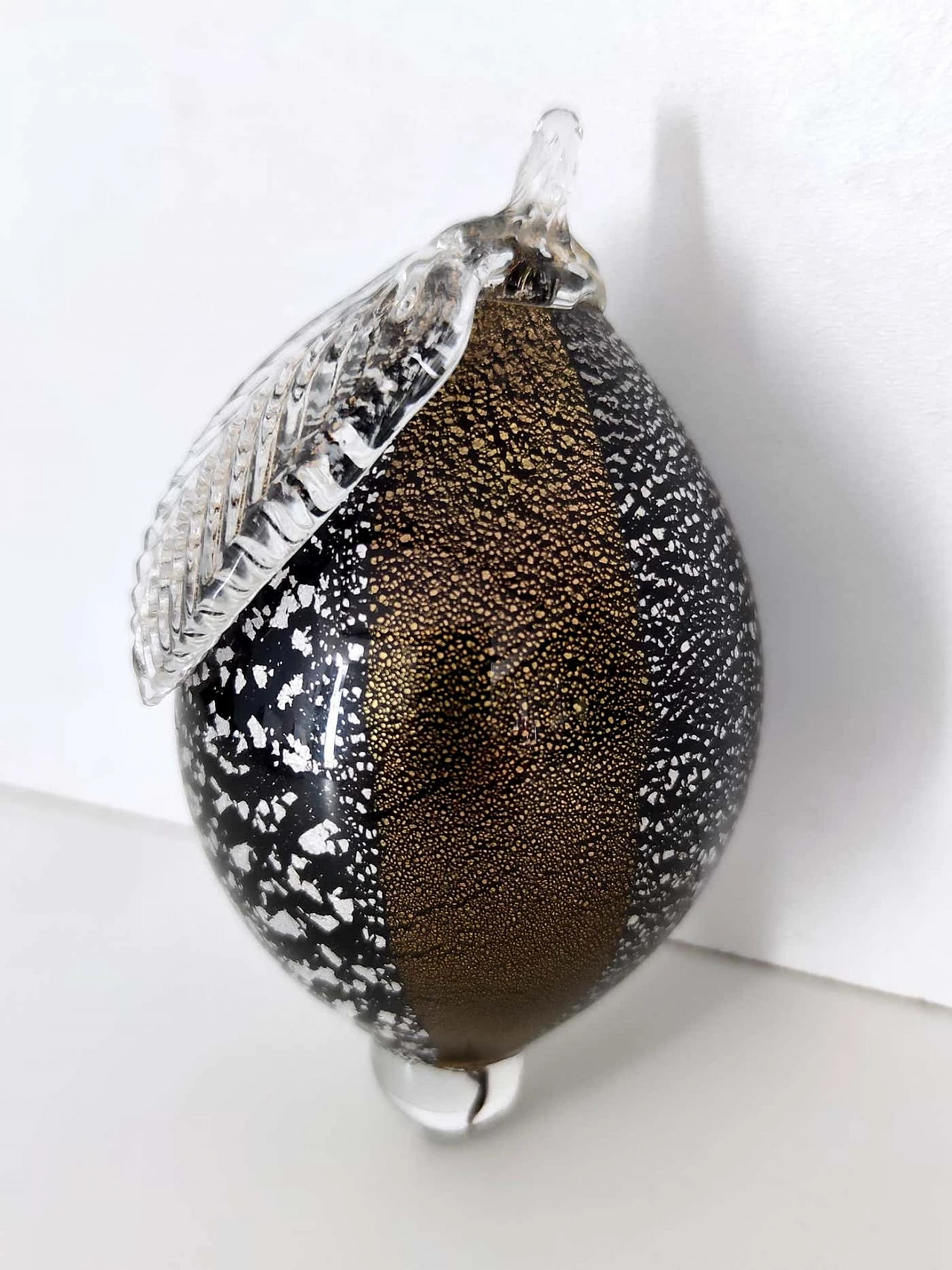 Black Murano glass lemon with gold and silver flakes, 1970s 4