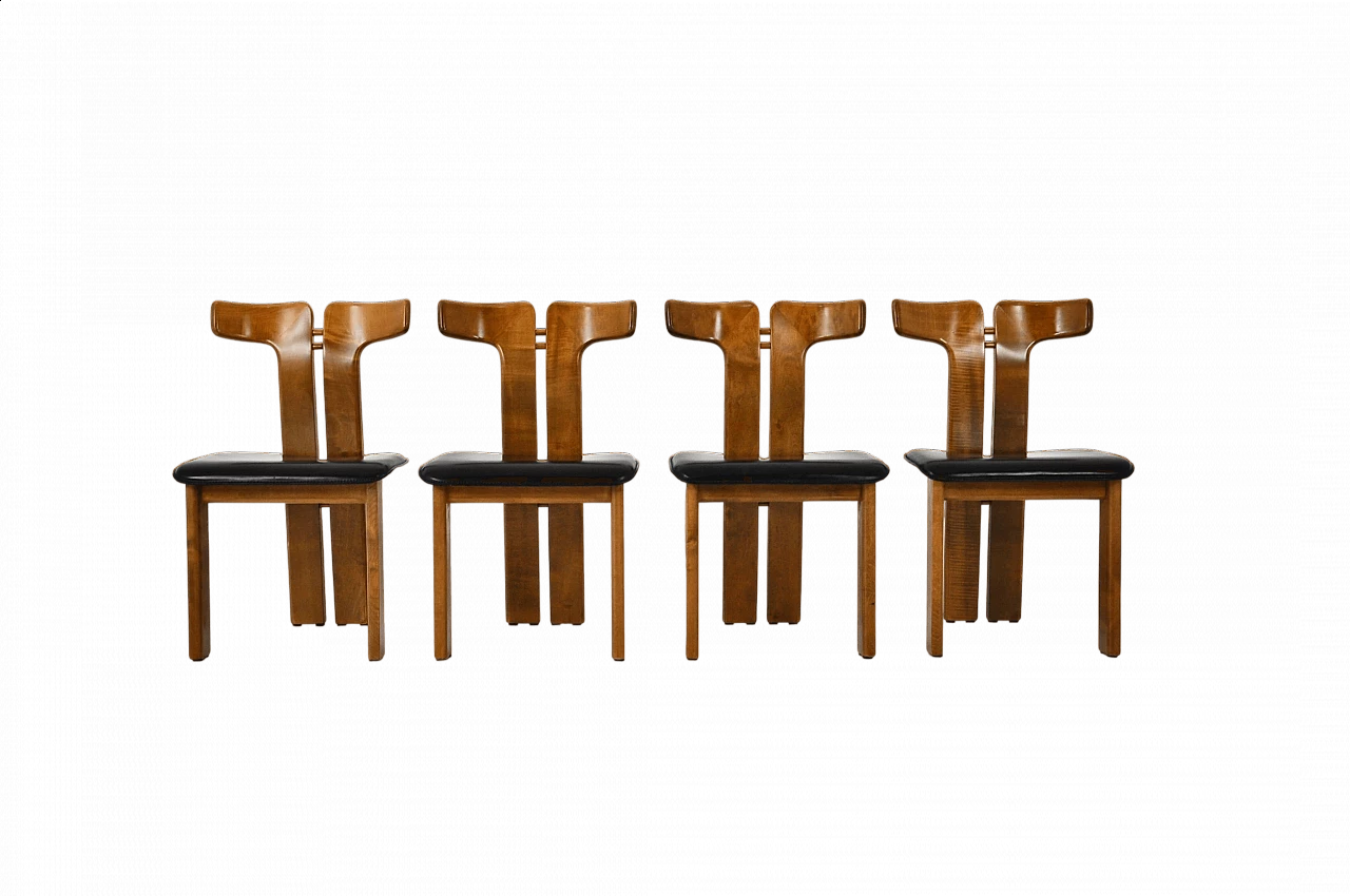 4 Chairs in wood and leather by Pierre Cardin, 1980s 19