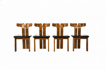 4 Chairs in wood and leather by Pierre Cardin, 1980s