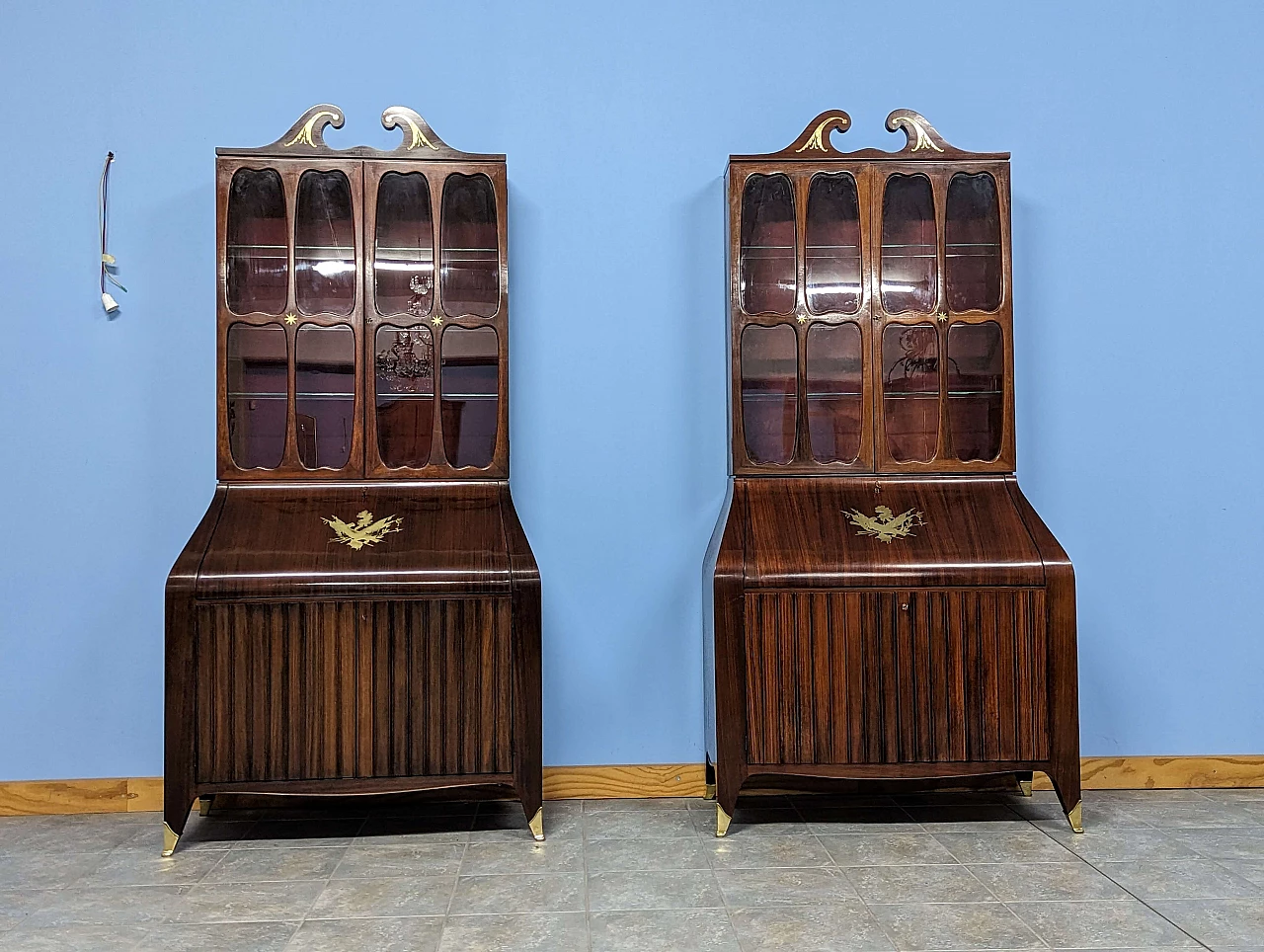 Pair of rosewood trumeau with brass inlays by Paolo Buffa, 1940s 1