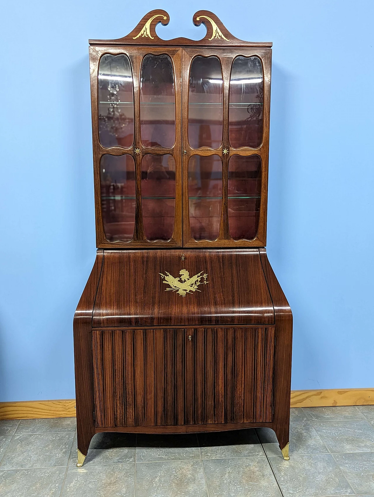 Pair of rosewood trumeau with brass inlays by Paolo Buffa, 1940s 2