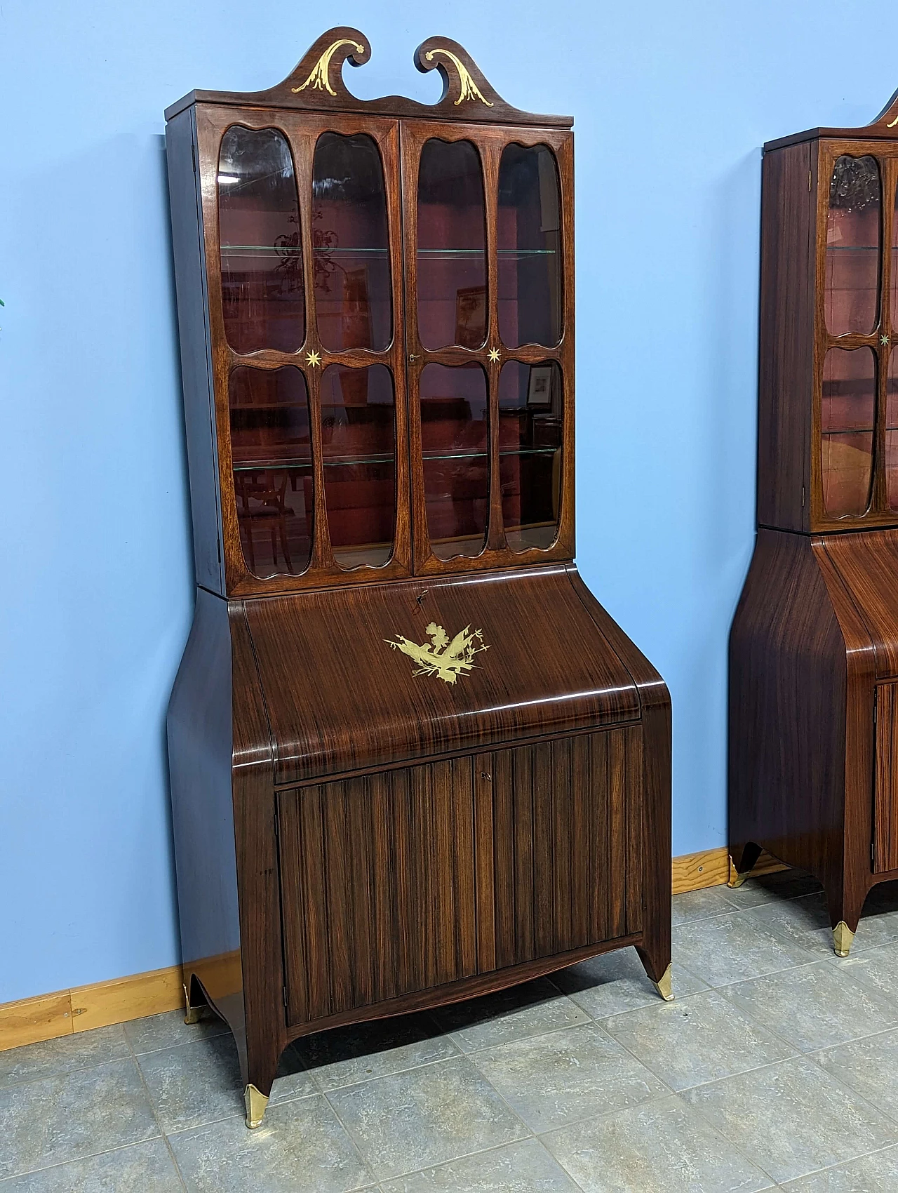 Pair of rosewood trumeau with brass inlays by Paolo Buffa, 1940s 4