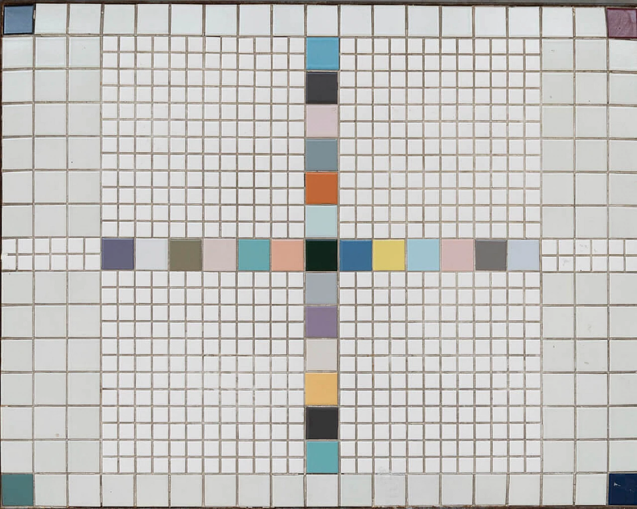 Tavolo con piano in mosaico piastrellato e base in ferro, anni '50 9