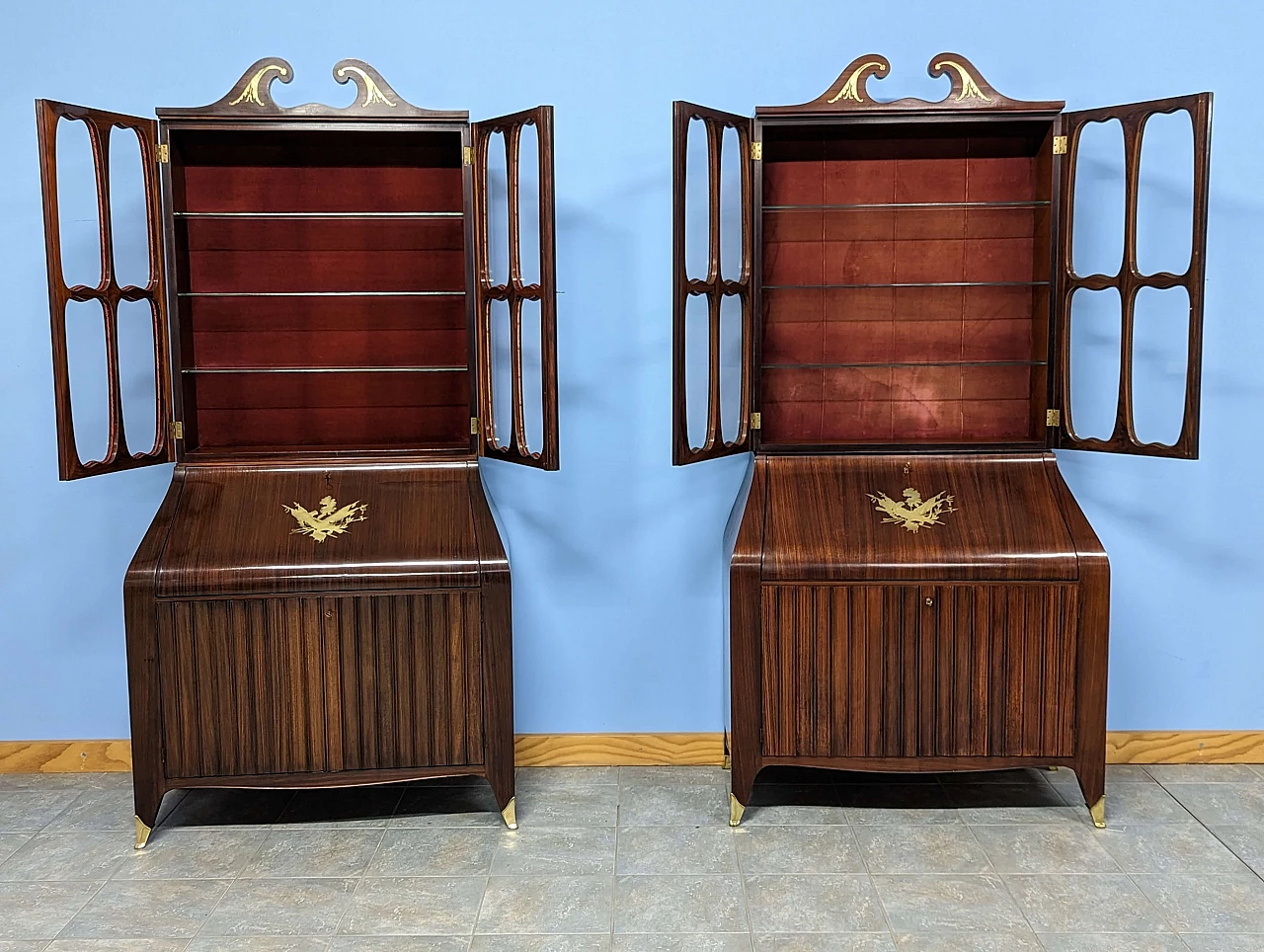 Pair of rosewood trumeau with brass inlays by Paolo Buffa, 1940s 21