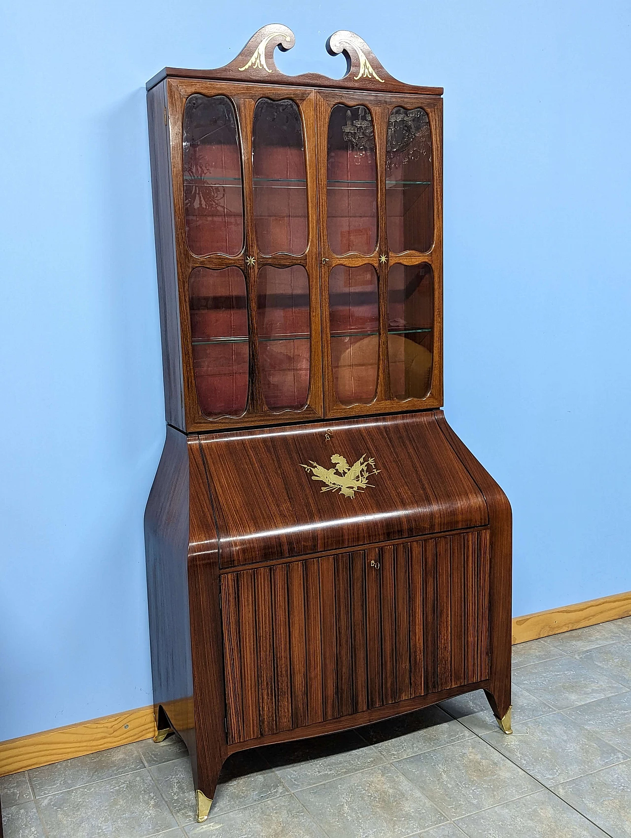 Pair of rosewood trumeau with brass inlays by Paolo Buffa, 1940s 24