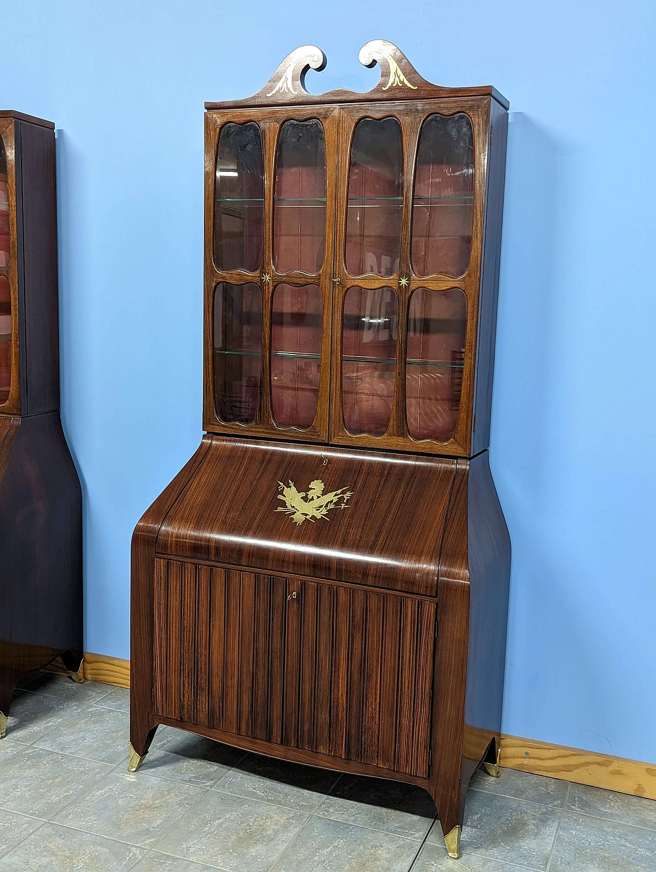 Pair of rosewood trumeau with brass inlays by Paolo Buffa, 1940s 25