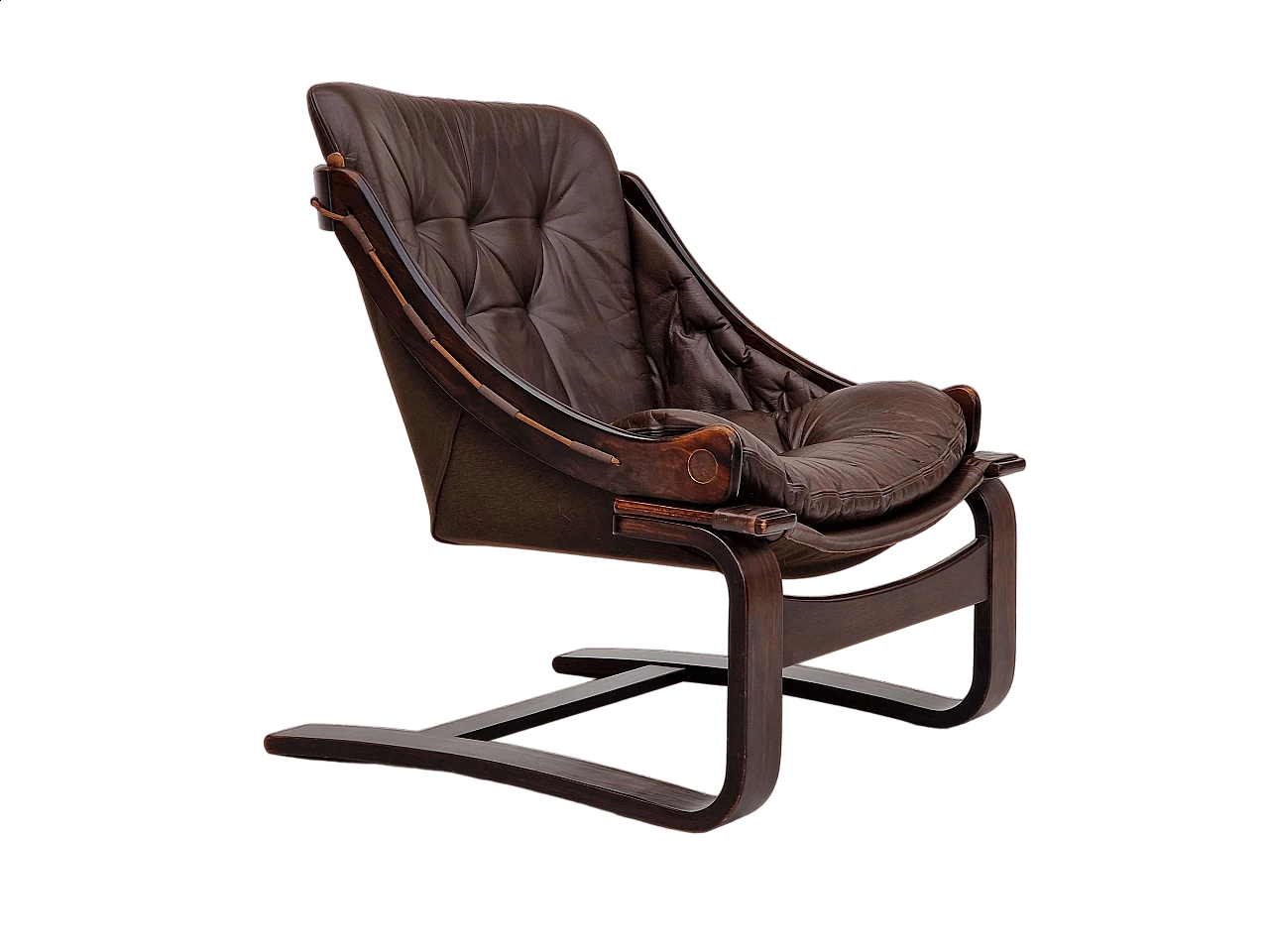 Poltrona lounge in pelle marrone di Ake Fribytter per Nelo Sweden, anni '70 21