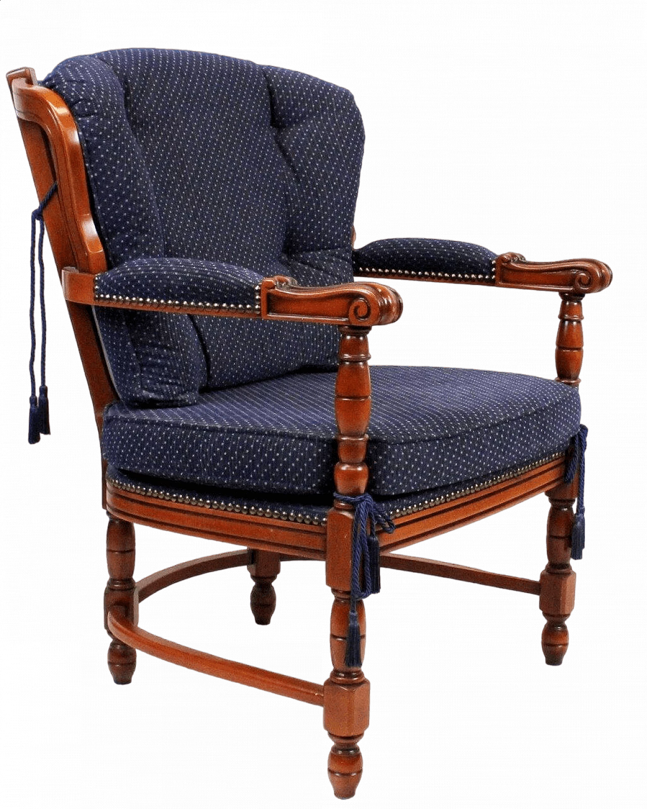 Regency style wood and blue fabric armchair, 1950s 10