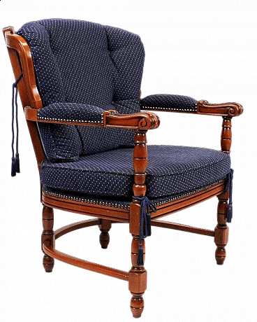 Regency style wood and blue fabric armchair, 1950s