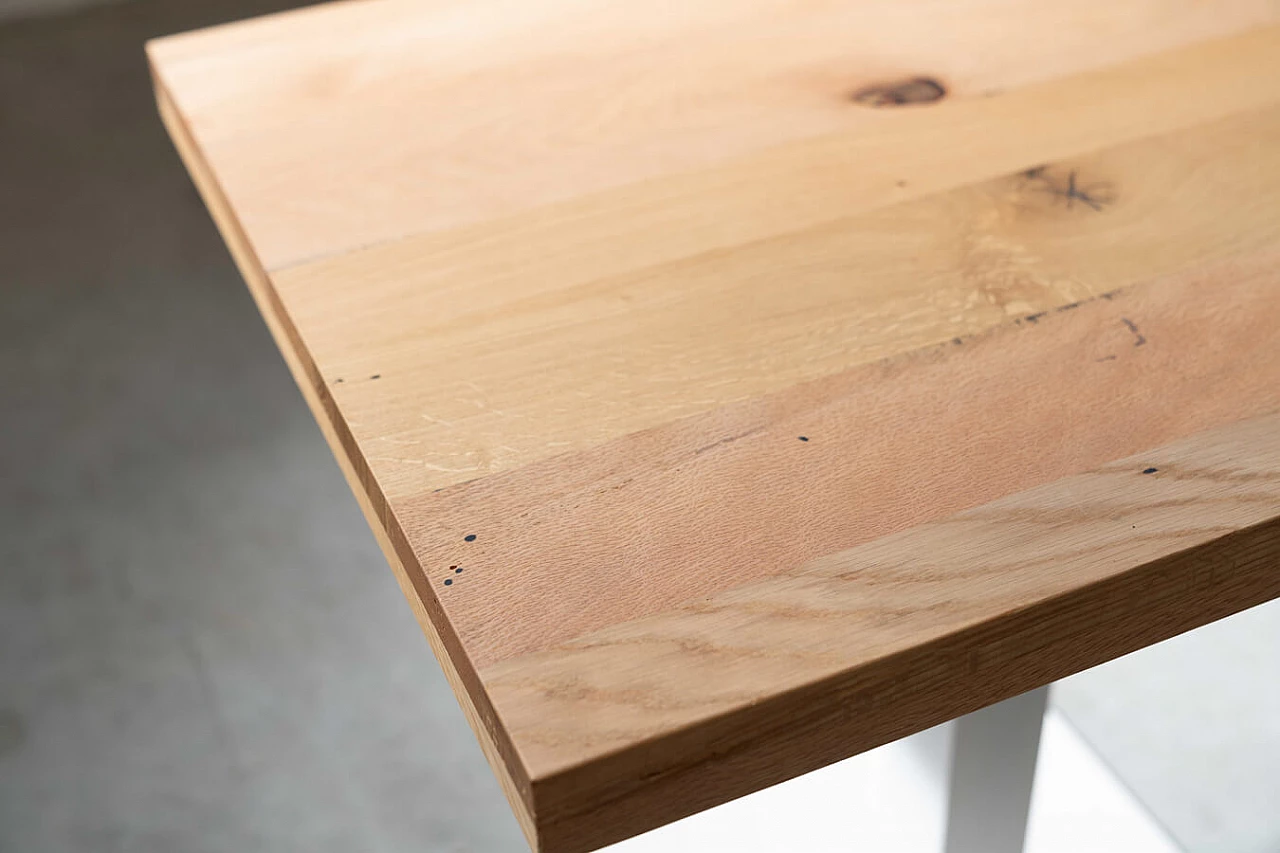 Table with cast iron base and carved oak top, 2000s 3