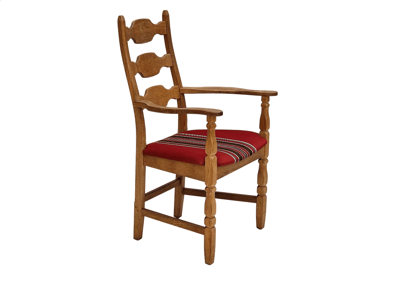 Poltrona in quercia con schienale alto e seduta in lana nello stile di Henning Kjærnulf, anni '60 17