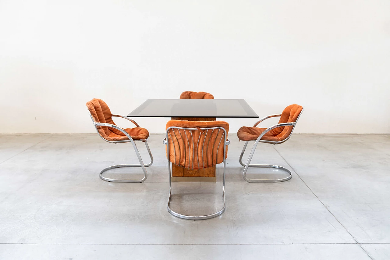 4 Chairs by Gastone Rinaldi for Rima and table in the style of Willy Rizzo, 1970s 1